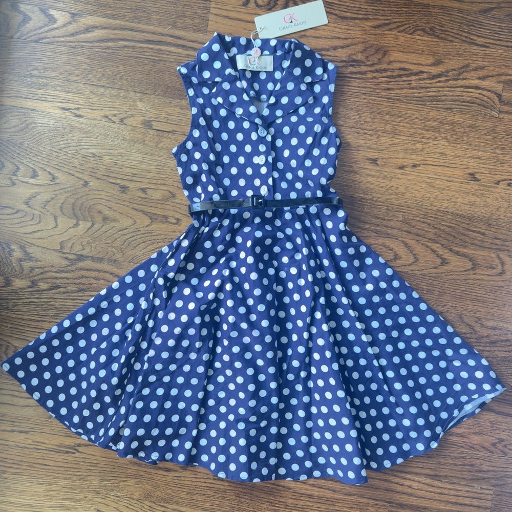 Girls Adorable Polka Dot Dress by Grace Karin Size 6/7, NWT